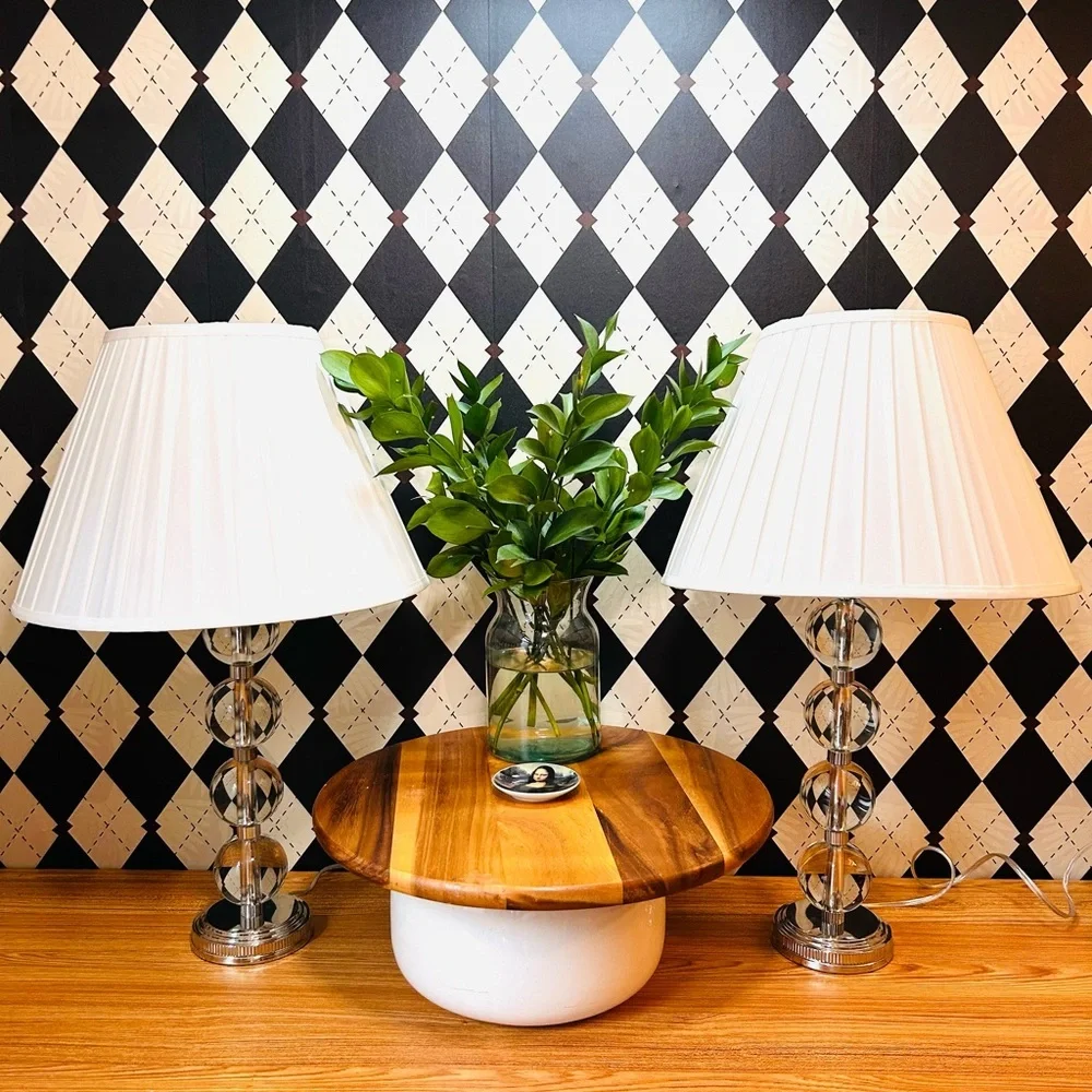 Ralph Lauren Pair‎ Table Lamps Crystal Balls Farrah– Silver Base Elegance Luxury
